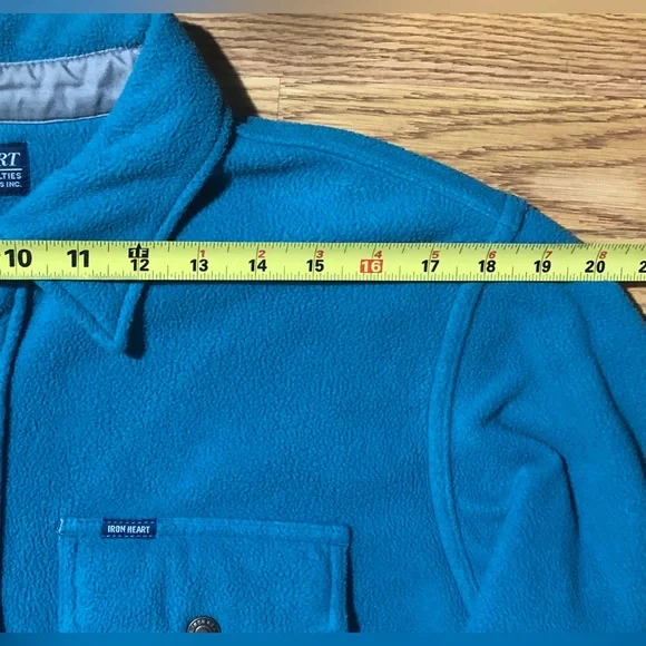 Iron Heart CPO Micro Fleece Flannel Shirt Mens XL Button Up Turquoise Blue - Picture 7 of 10